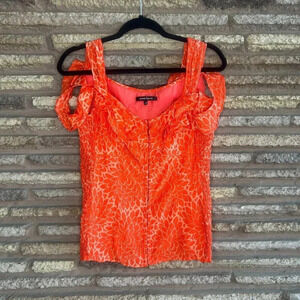 Nanette Lepore Orange Floral Cold Shoulder Sleeveless Corset Tank Top Size 10